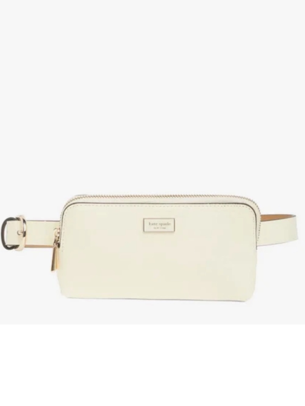 Kate Spade New York Zip Top Leather Belt Bag in Off-White, Size S/M NWT